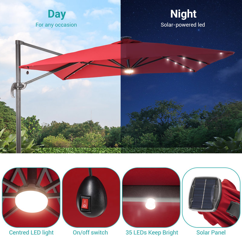 Najifa 10' x 8' Lighted Cantilever Umbrella, Rust Red