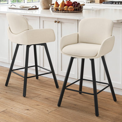 Upholstered Swivel Bar Stools with Metal Frame