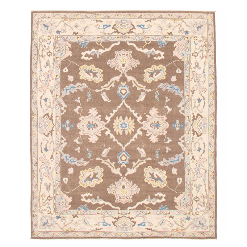 Tapis brun en laine noué à la main de conception unique 8 pi 2 po x 10 pi 0 po New Age