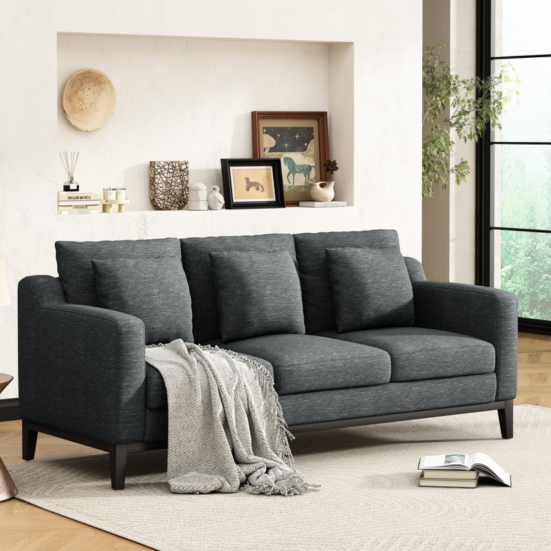 Élégant gris anthracite 3 avec revêtement et pieds en bois, Gris anthracite