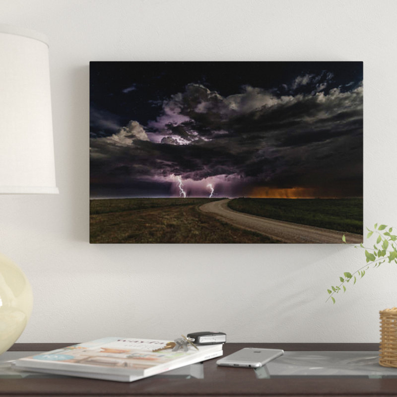 « prairie lightning », impression sur toile, H 26 po x l 40 po x P 1,5 po, Toile tendue, Pas de tapis