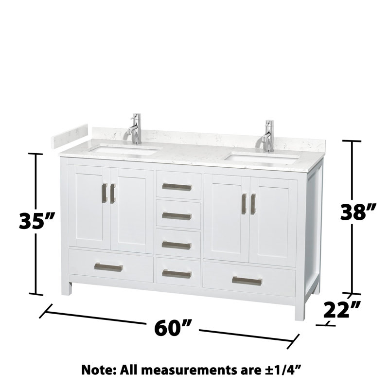 Sheffield 60" Freestanding Double Bathroom Vanity with Cultured Marble Top, Carrara Cultured Marble, White