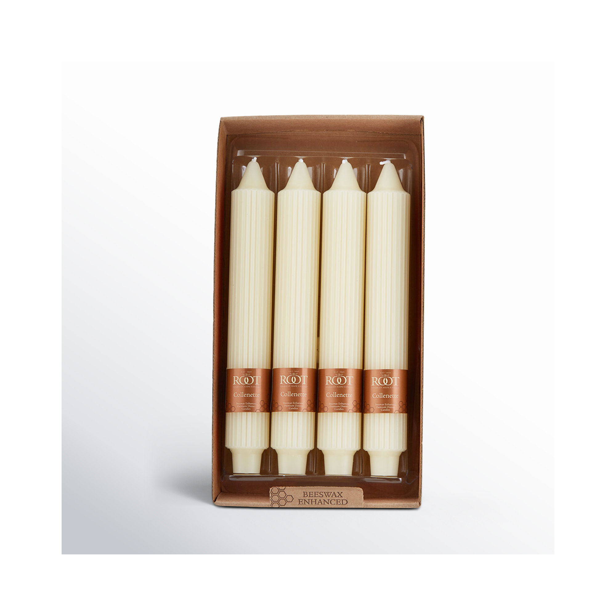 Grecian Collenette Unscented Taper Candle, 9" H x 1.25" W x 1.25" D, Ivory