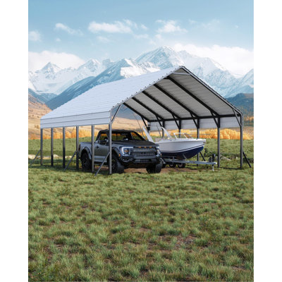 Reinforced Frame Heavy Duty Metal Carport - 20x25x13 FT, Tall Design for 2 Cars, Heavy Snow Protection, Suitable for Bass Boats, Full-Sized Pickup Trucks & Tractors