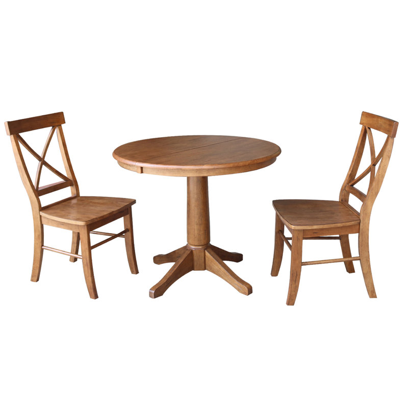 Chapital Extendable Solid Wood Dining Set, 3, Distressed Oak