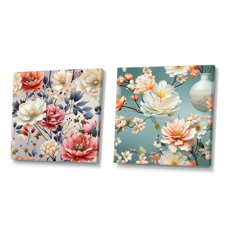 Crader - Ensemble de 2 collages carrés floraux, H 16 po x l 33 po, Toile tendue