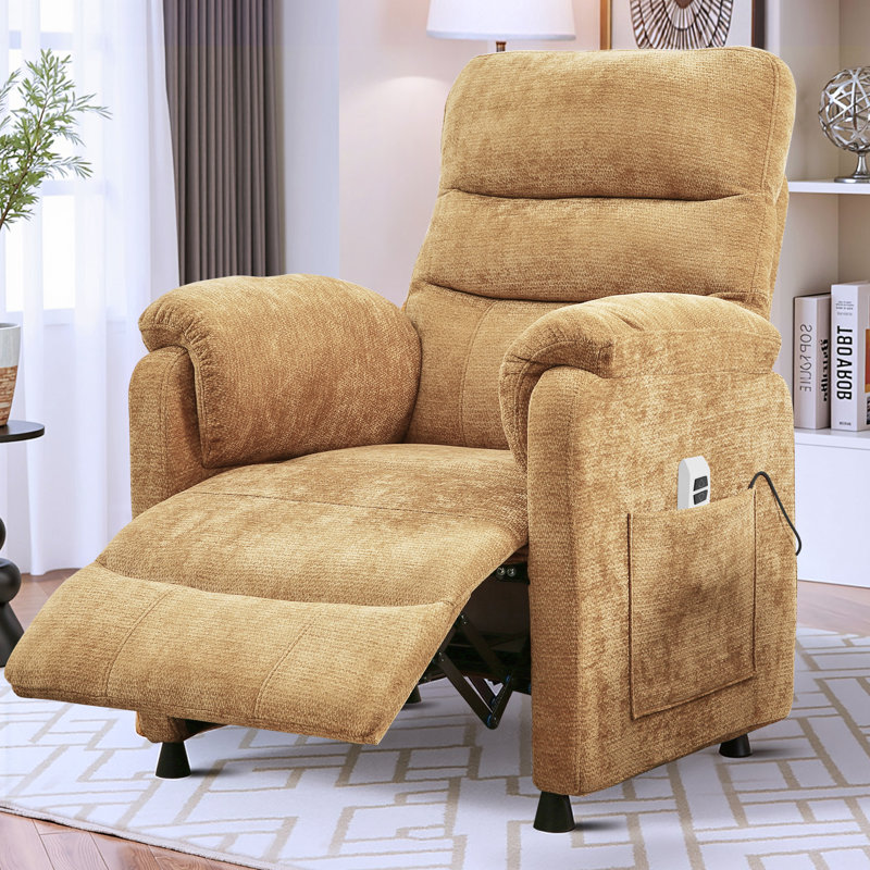 34" Chenille Power Recliner Chair with Side Pockets, Stepless Remote Control, Small Space Electric Recliner, 350 lb Capacity