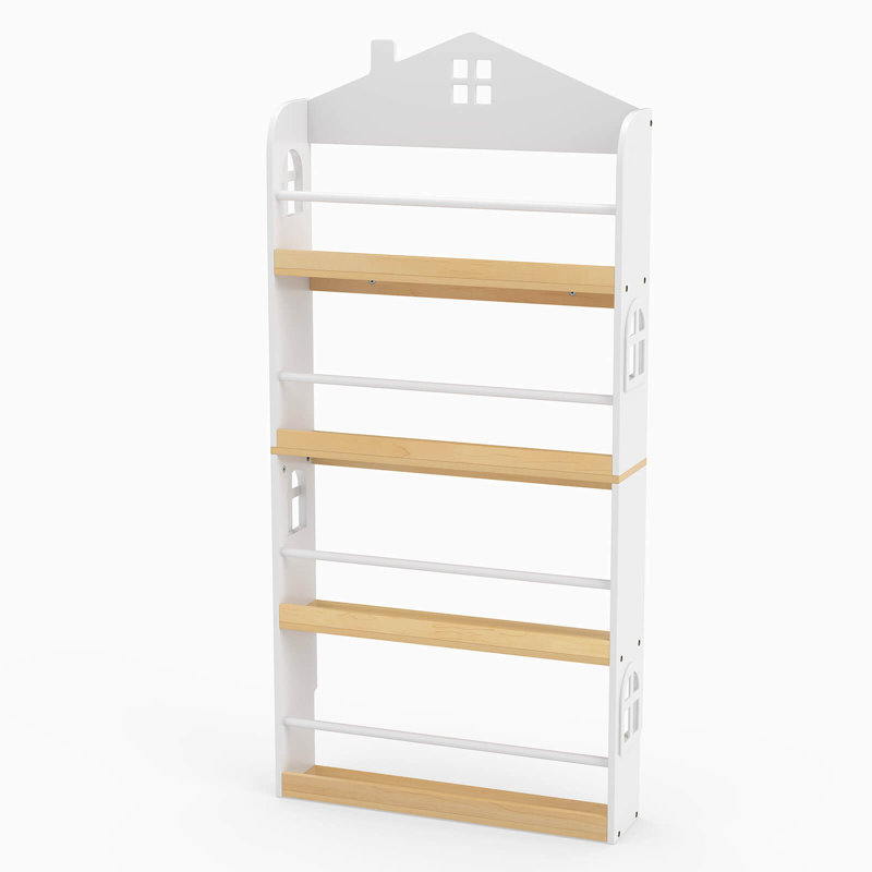 Bibliothèque pour enfants en forme de maison à 4 niveaux avec barres anti-chute