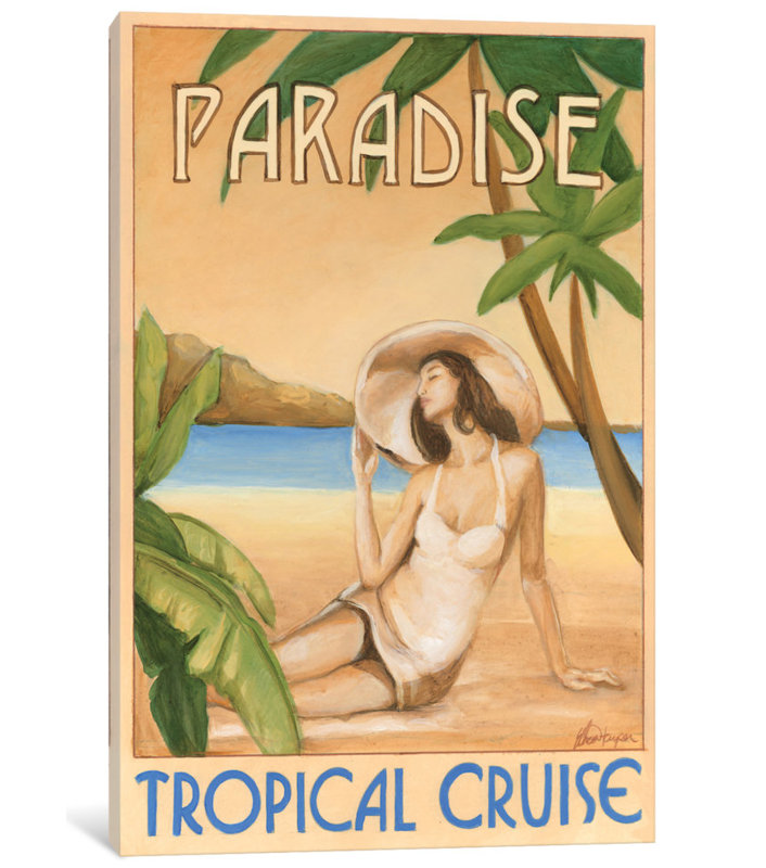 « paradise », affiche rétro sur toile, H 26 po x l 18 po x P 1,5 po