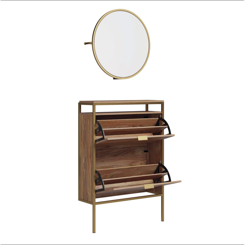 Wall-Mounted Shoe Cabinet With Mirror