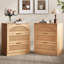 Table de chevet cannelée à 3 tiroirs de 60 cm de large avec poignées en métal, table de chevet en bois avec façades arquées pour chambre à coucher-1025762954