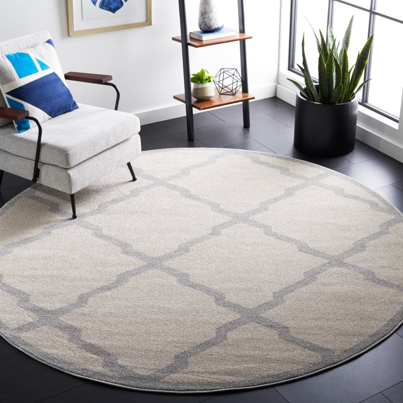Tapis beige à motif géométrique Ammundsen, Rond 7 pi