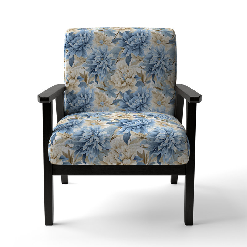 Chaise d'appoint blanche et bleue en tissu damassé Breeze I - Velours rembourré et éclectique