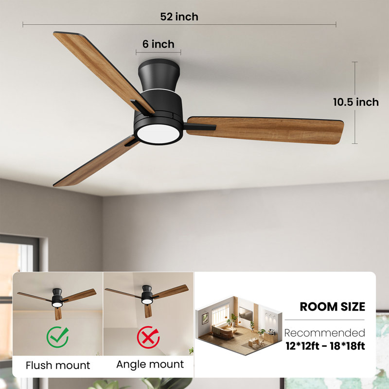2pcs 52 Inch Ceiling Fan With Light, Black