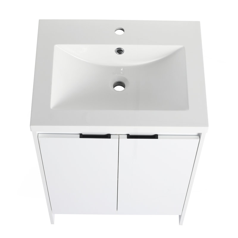 Meuble-lavabo autoportant de 24 po avec lavabo en résine; blanc brillant