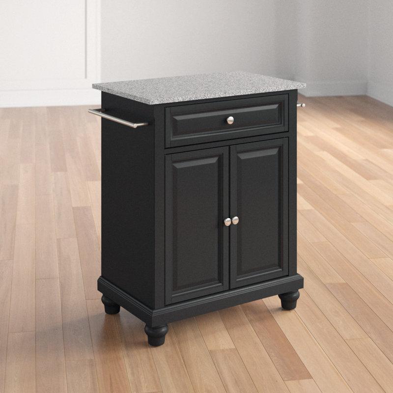 Braylie Granite Top Kitchen Cart, Black