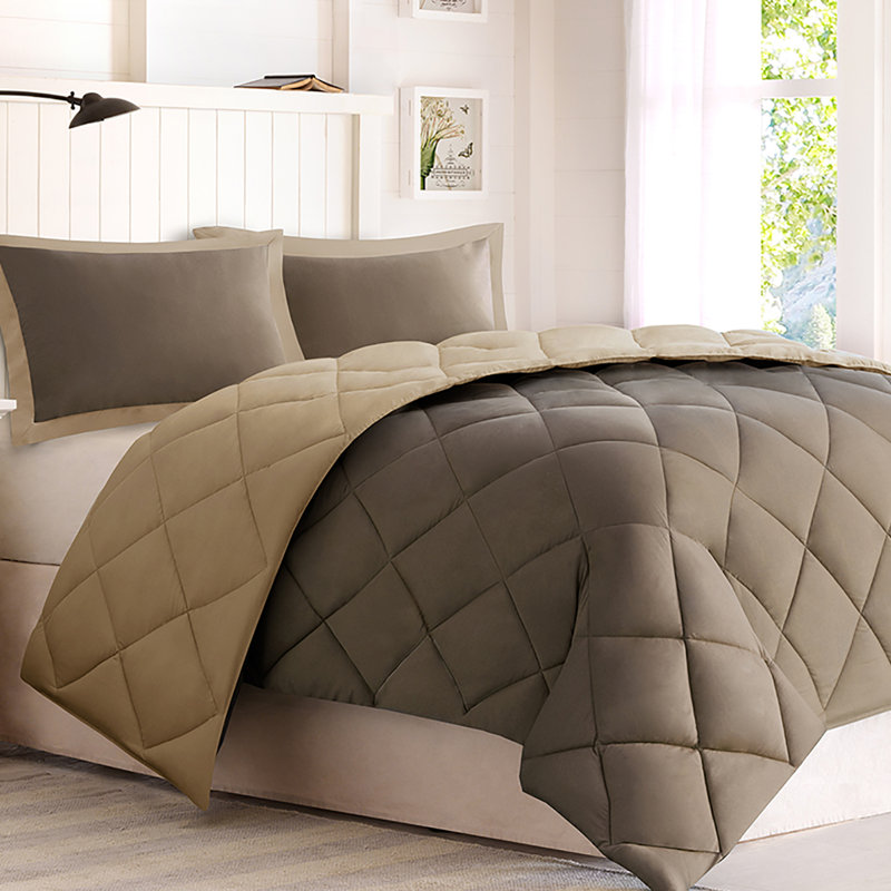 Diamond Quilting Reversible Down Alternative Comforter Set, Brown, King