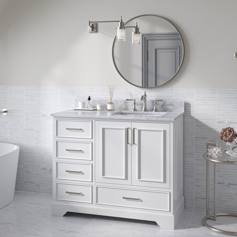 43'' Single Bathroom Vanity with Carrara Marble Top, White