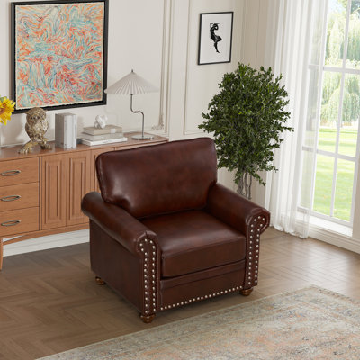 Chaise avec cuir artificiel bourgogne et pieds en bois stables pour le salon - Faux confort, siège simple, pieds solides, matériau, coussin confortable, clous argentés
