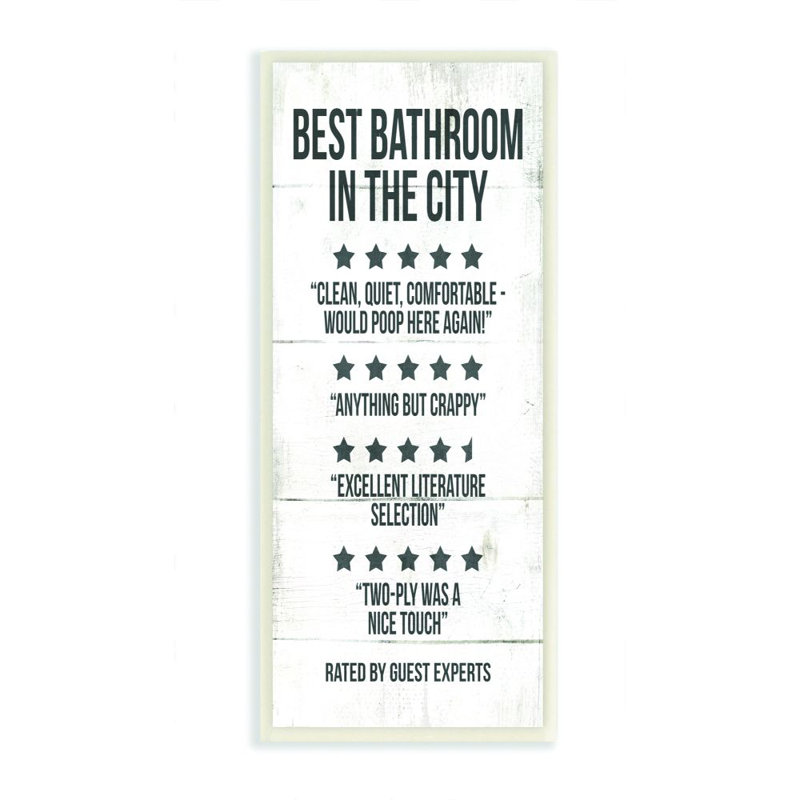 «Best Bathroom Five Star Wood Texture Funny Word Design», reproduction d'art textuel sur toile, H 17 po x l 7 po x P 0,5 po