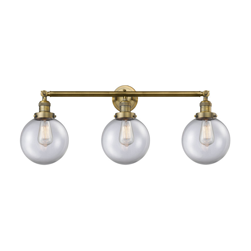 Éclairage de salle de bain à intensité variable 3 lumières Zarmayr, Laiton antique, Ampoule DEL 6 watts Vinage, Transparent
