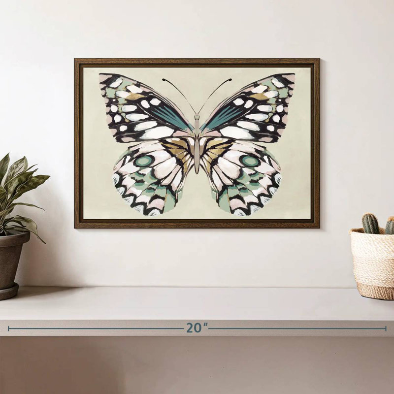Baiser de papillon I, 13 po x 9 po, Cadre flottant noyer