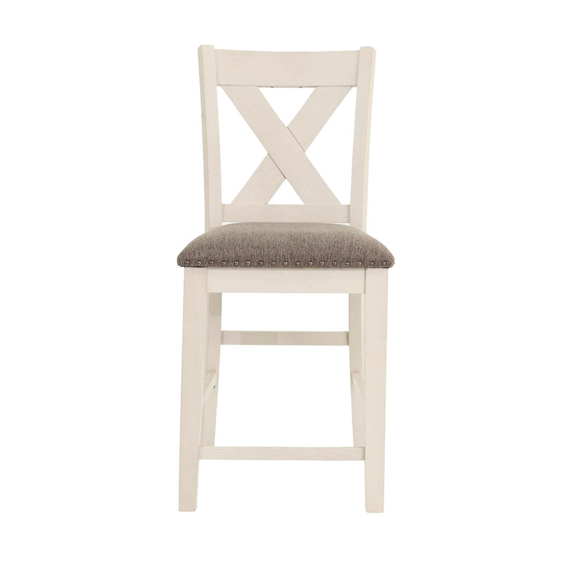 Chaises de comptoir à dossier, 2 - Chaises de salle à manger confortables en polyfibre de mousse de bois d'hévéa blanche et grise pour la pièce avec intérieur et gris