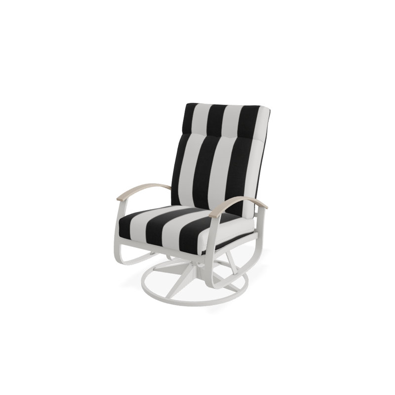 Chaise de patio pivotante avec coussins Askar, Cabana classique à rayures noires Sunbrella®, Neige texturée, Désert P60