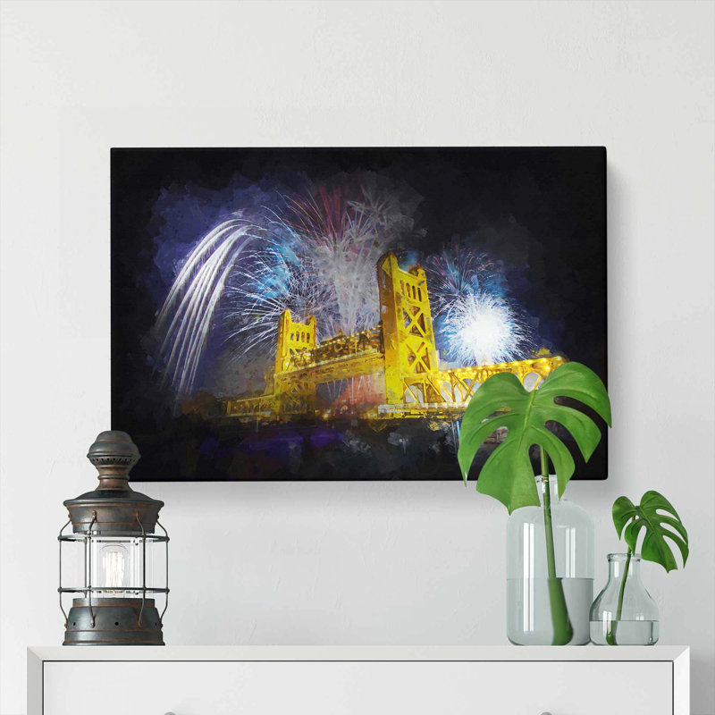 Tower Bridge In Sacramento In Abstract - Wrapped Canvas, 35cm H x 50cm W x 3cm D