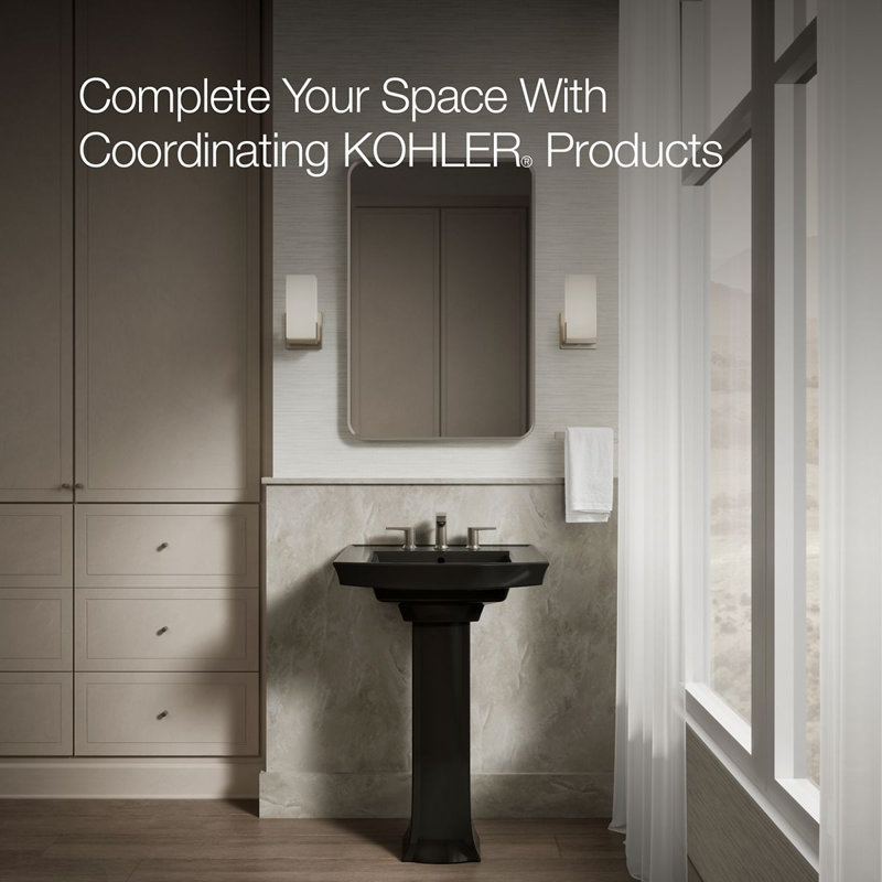 Archer 24" Rectangular Pedestal Bathroom Sink with Widespread Faucet Holes, 8" Centers, Black