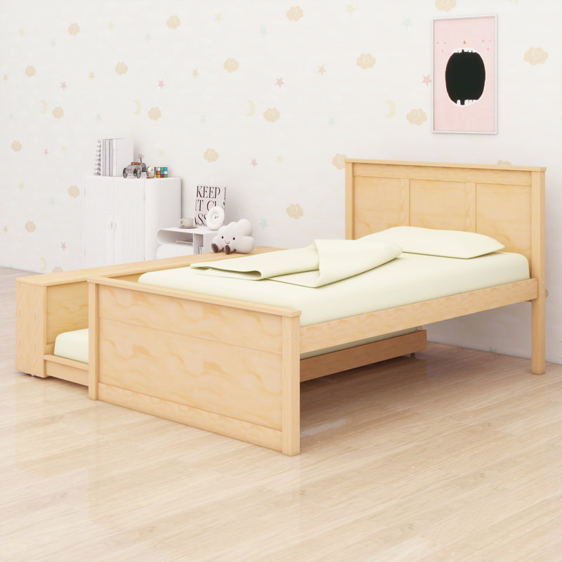 Lit avec rangement et lit gigogne escamotable, Naturel, Twin