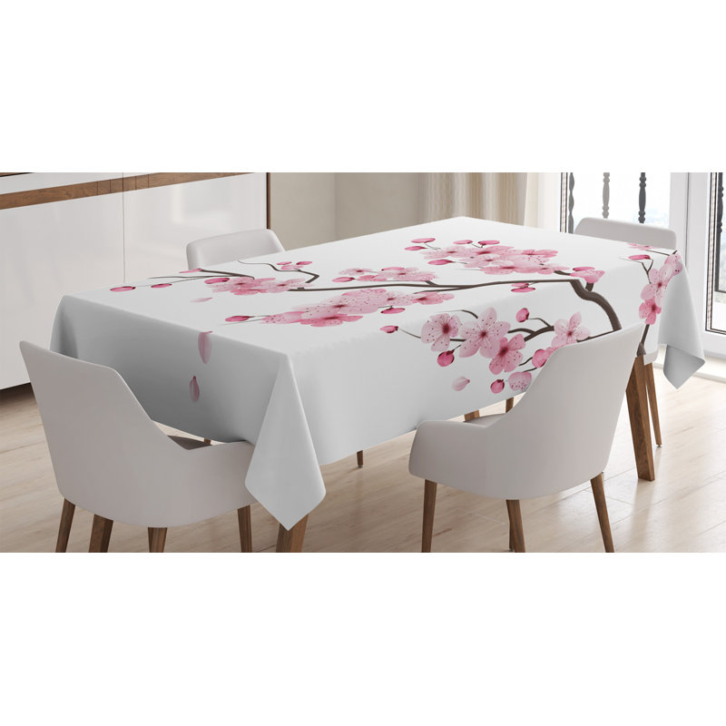 Nappe boho de branches de cerise japonaise avec fleurs florales spring, 70 po x 52 po