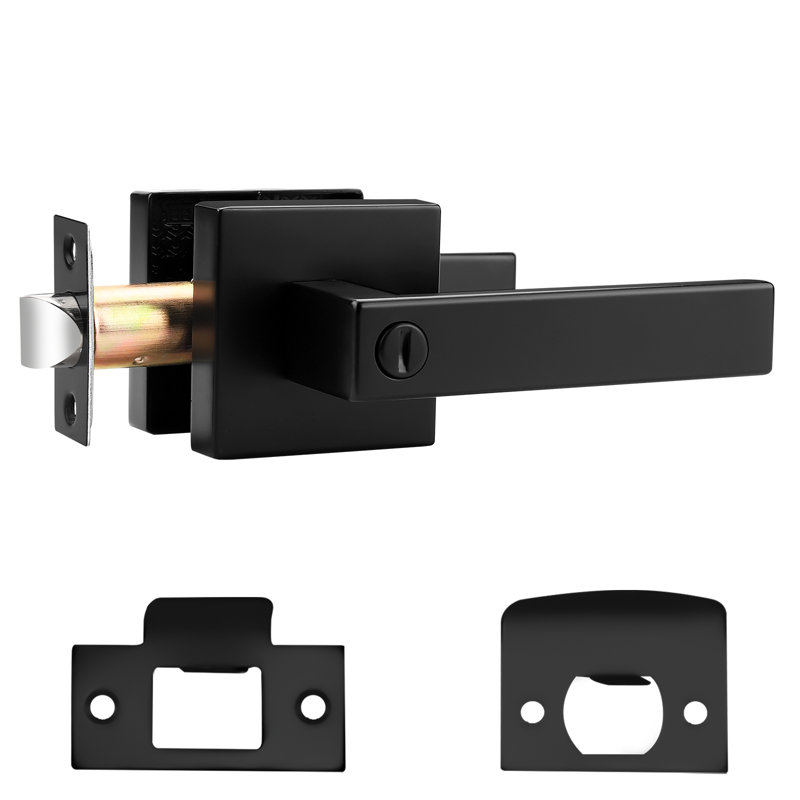 Door Lever with Square Rosette Heavy Duty Solid Levers, Black, Privacy (Bed & Bath)