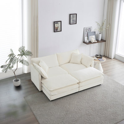Canapés modulaires | Ensemble de cinéma maison modulaire 4 pièces pour salon avec repose-pieds | Chenille / blanc neige