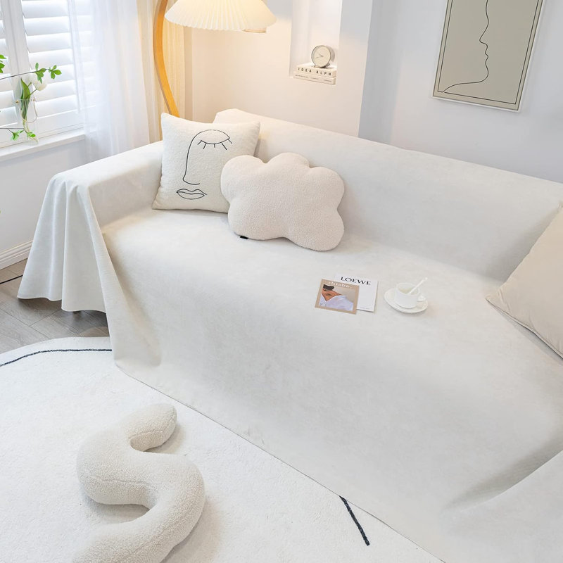 Pet-Friendly Waterproof Polyester Couch Cover, White Polyester, 71" H x 150" W x 0.2" D