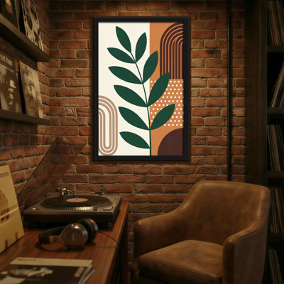 Motif de feuille abstrait avec des tons de terre et des formes géométriques