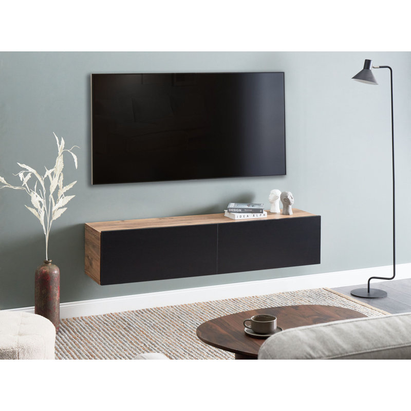 Wall Mounted TV Stand GLADSTONE, 30cm H x 140cm L x 40cm W, Brown/Black