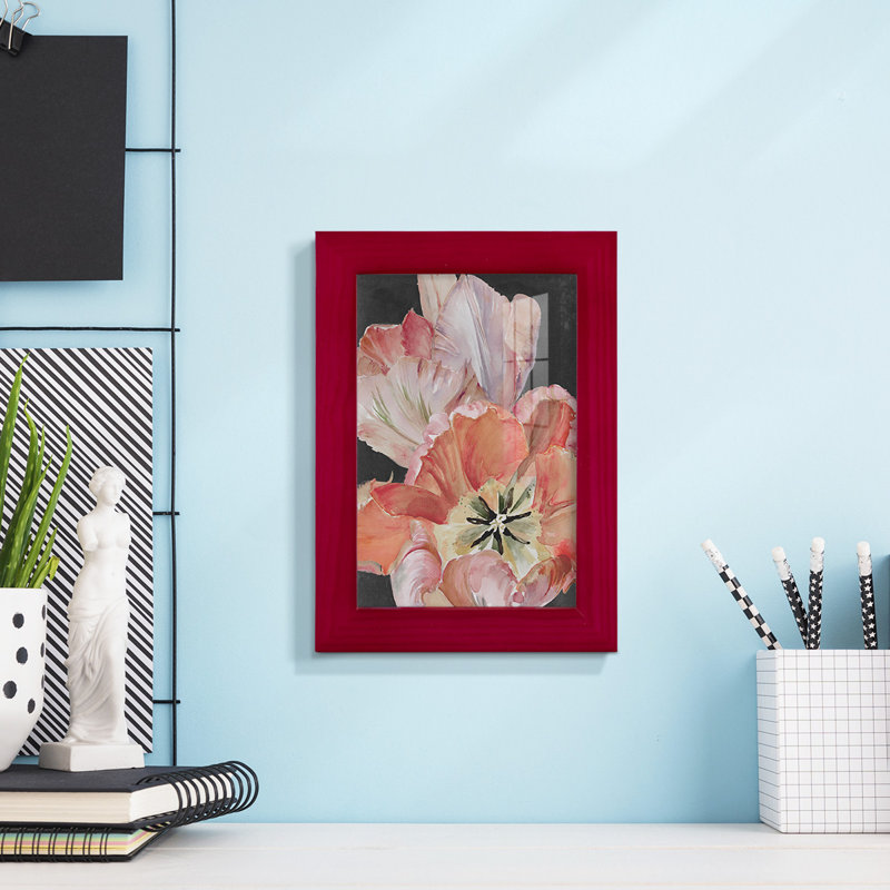 Pastel perroquet tulipe I - reproduction de cadre photo simple, Rouge, H 6 po x l 4 po x P 1 po
