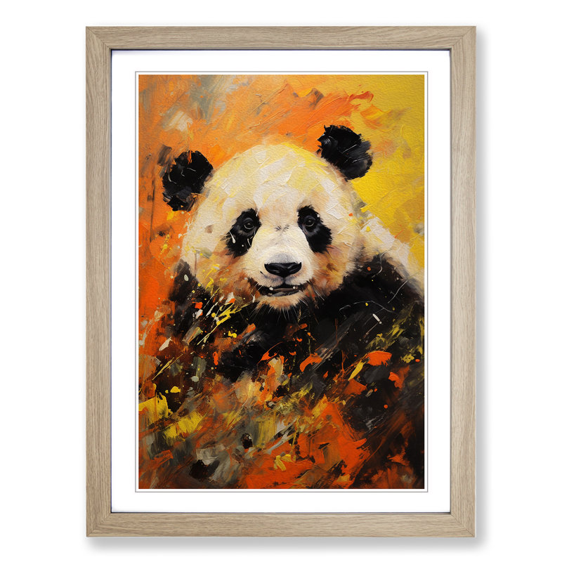 Panda Gestural - Single Picture Frame Print on Wood, 46cm H x 34cm W x 2" D, Oak Framed