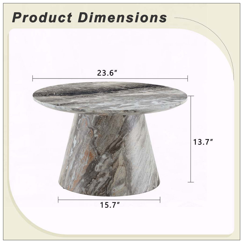 Table basse ronde avec placage texturé gris (P 23,6 po x H 13,7 po), Gray, Marble