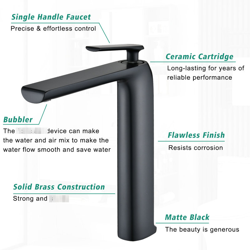 Robinet pour salle de bain à un trou - noir mat Laiton massif fabriqué pour résister à la rouille et à la corrosion. Cartouche de disque en céramique supérieure à grand débit. Pour une salle de bain résidentielle, utiliser un lavabo fabriqué à partir de