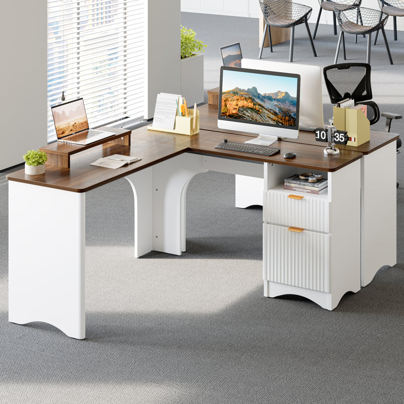 L-Shaped Executive Desk, Walnut/White