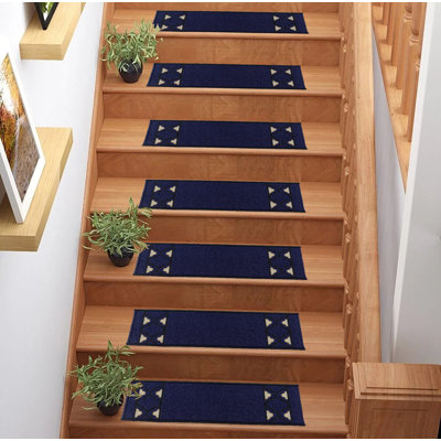 Custom Size Moroccan Trellis Navy Border Design Stair Carpet 36 inches by 7.5 inches ( Set of 13 )