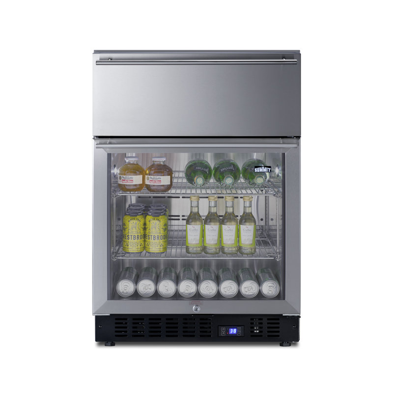 Summit Appliance 23.63'' W 110 Cans (12 oz.) 4.76 Cubic Feet Beverage Cooler with Wine Storage and Reversible Door, Silver