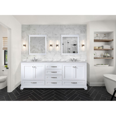 Meuble-lavabo double blanc 80 po X P 22 po D, plateau en marbre de Carrare et Miroirs