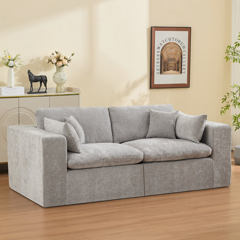 Canapé en chenille, H 25,1 po x l 83,5 po x P 41,3 po, Gris clair