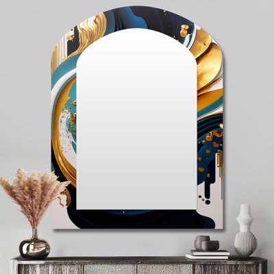 Art abstrait bleu et bleu, peinture abstraite II - grand miroir asymétrique abstrait, miroir mural décoratif arche moderne, impression d'art en métal