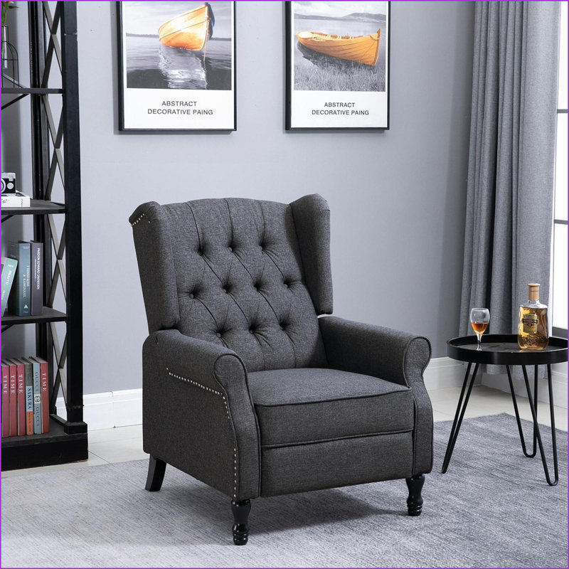 Fauteuil inclinable à oreilles en tissu gris foncé HOMcom - dossier, capitonné, repose-pieds | Gris foncé | Métal