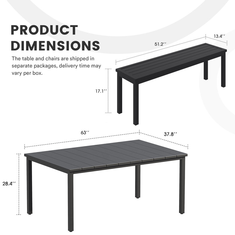 Razija 4 - Person Patio Dining Set with Rectangular Table, Black
