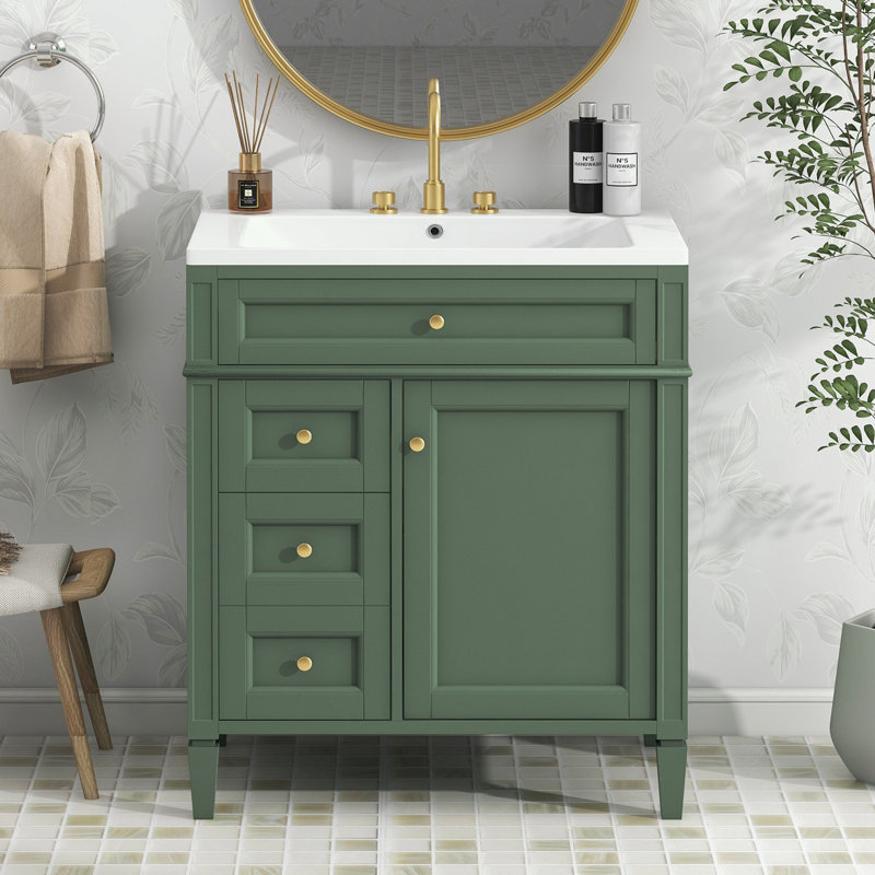 Pollark 30'' Single Bathroom Vanity with Ceramic Top, Green